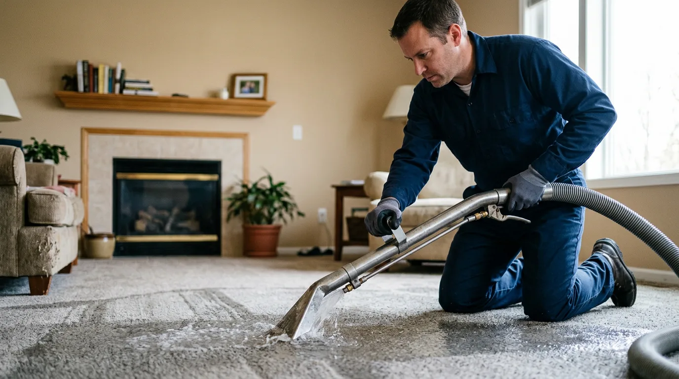 Water damage restoration technician working near Conklin, MI